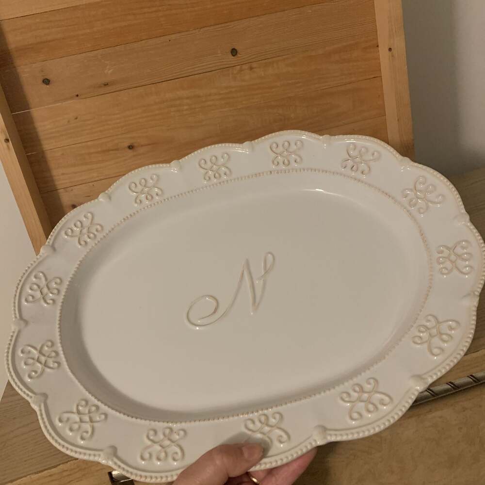 Mud Pie Signature Collection G Cream Beaded Scalloped Edge Platter